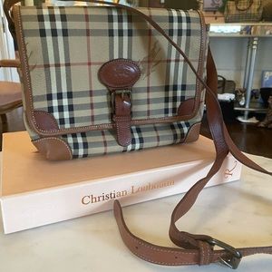 1990 House Check flap messenger shoulder bag EUC coated canvas with leather trim